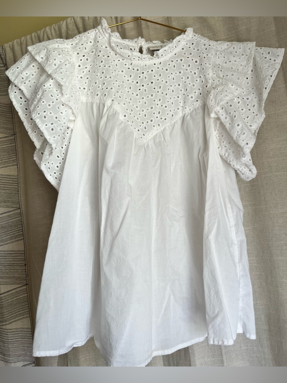 A New Day White Eyelet Ruffle Sleeve Top M Lightweight Boho Blouse